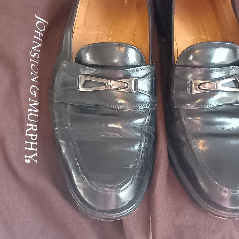 Vintage Johnston & Murphy Black Leather Bit Loafers Men's 9D Slip On w/ Dust Bag - Picture 15 of 16